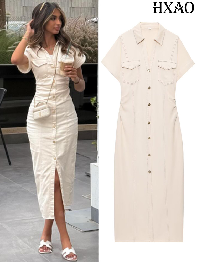 Women Formal Office Wear Tops - HXAO Denimowa Sukienka Damska Zapinana na