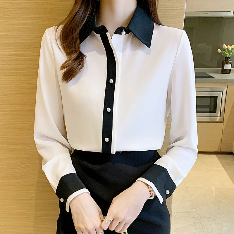Women'S Formal Wear Suits - Biała szyfonowa koszula damska w stylu