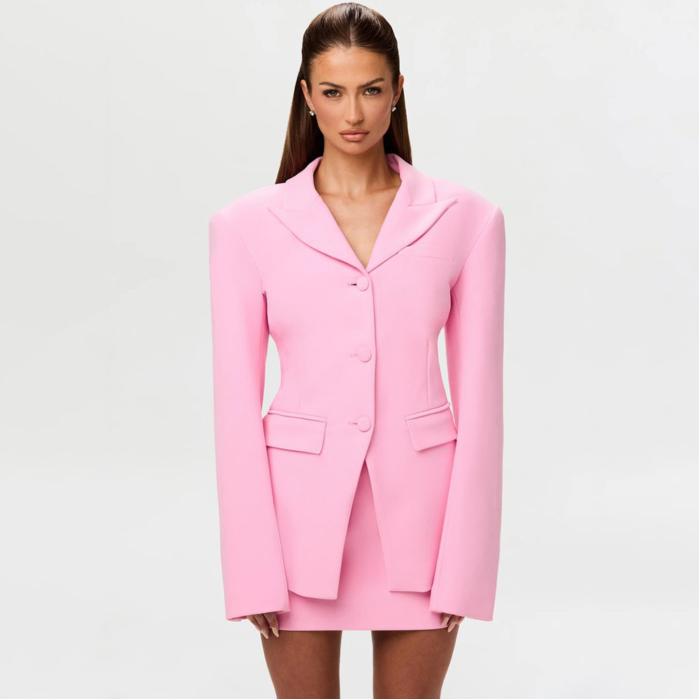 Women Formal Wear Shirts - Żywy Różowy Damski Zestaw Dwuczęściowy: Marynarka