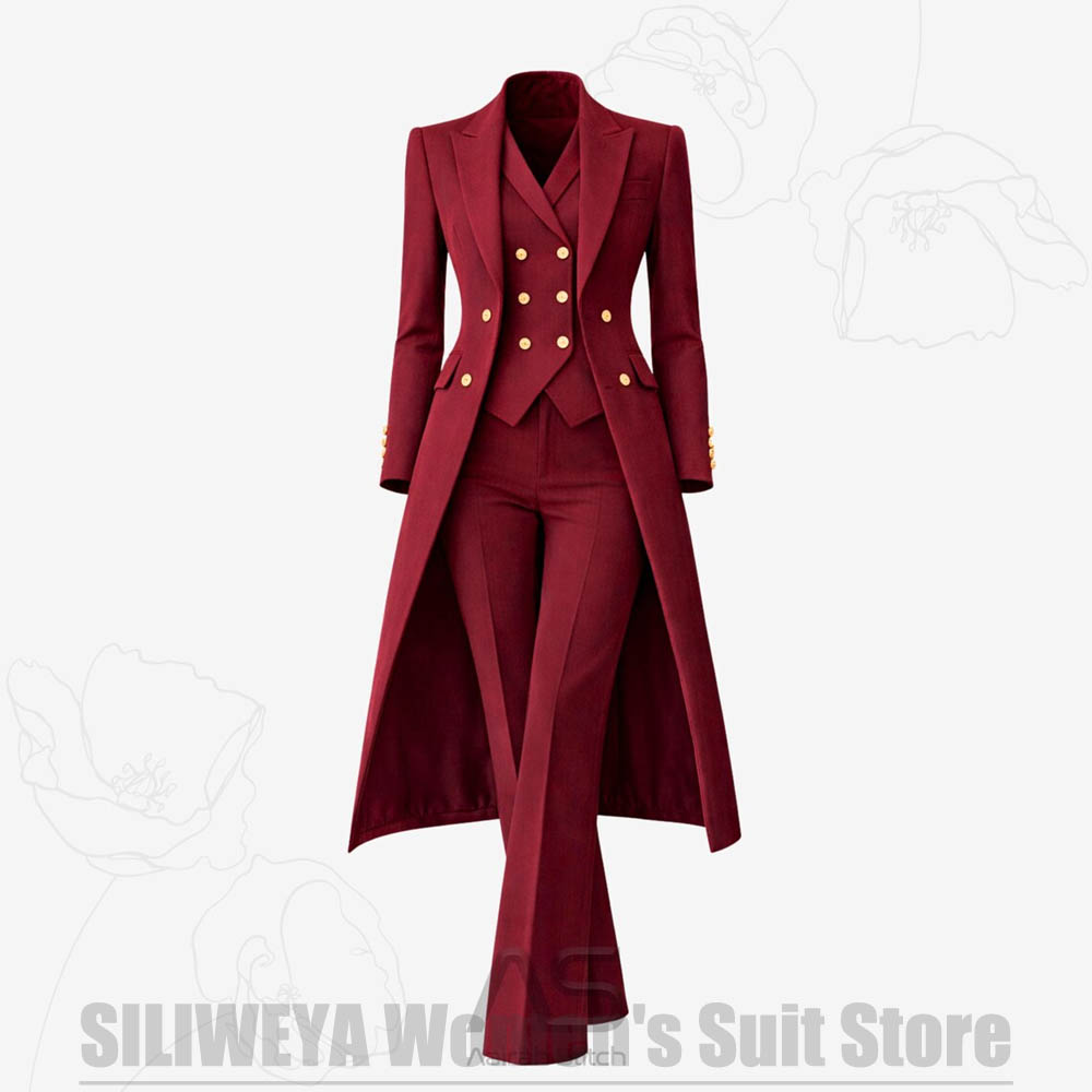 Women Formal Wear Shirts - Damski garnitur 3-częściowy dwurzędowy długi płaszcz