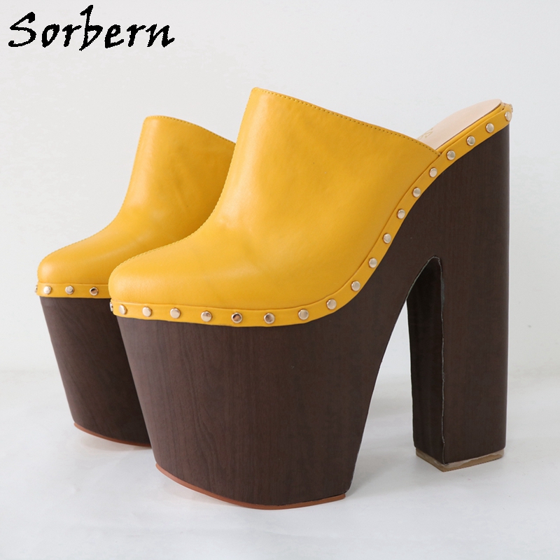 Pump Heel Block - Sorbern brązowo-żółty buty Pump 24cm kobiety