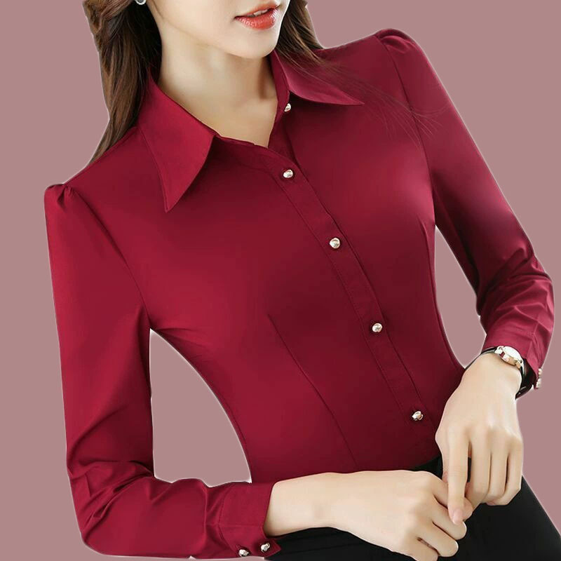 Women'S Formal Wear Suits - Czerwone koszule damskie z długim rękawem