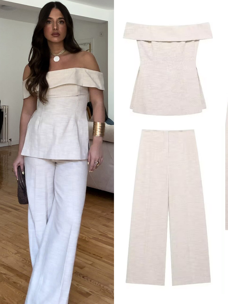 Women'S Formal Wear Pants - Damski komplet: luźne spodnie z wysokim