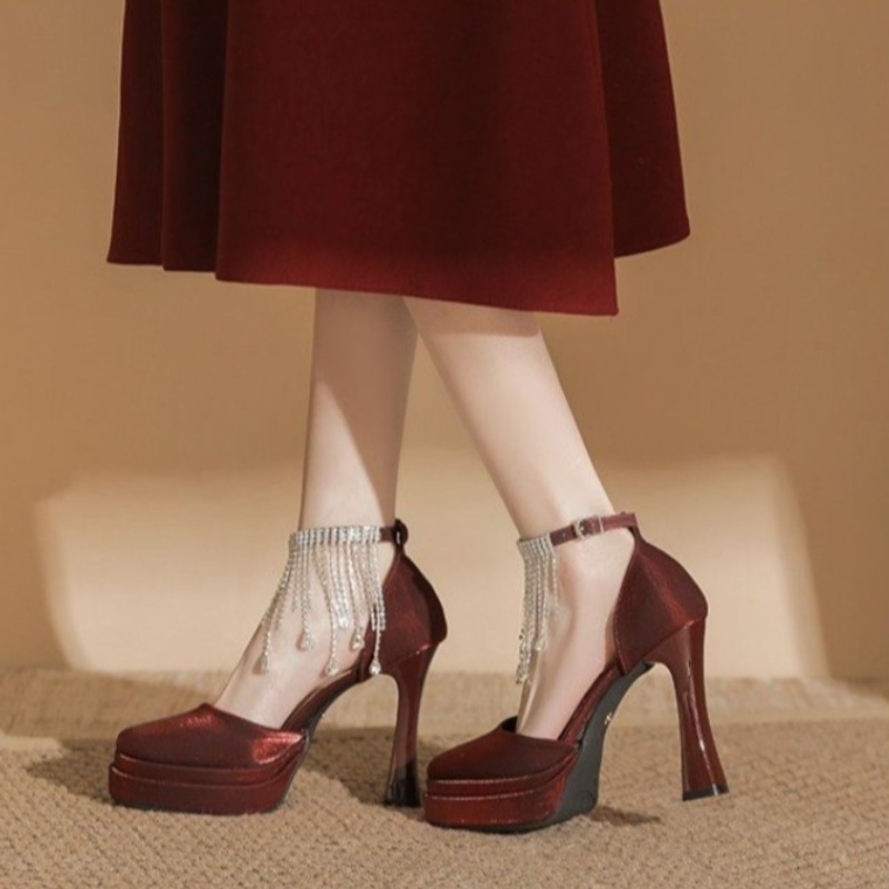 Pump Heel Block - Damskie buty ślubne Mary Jane z