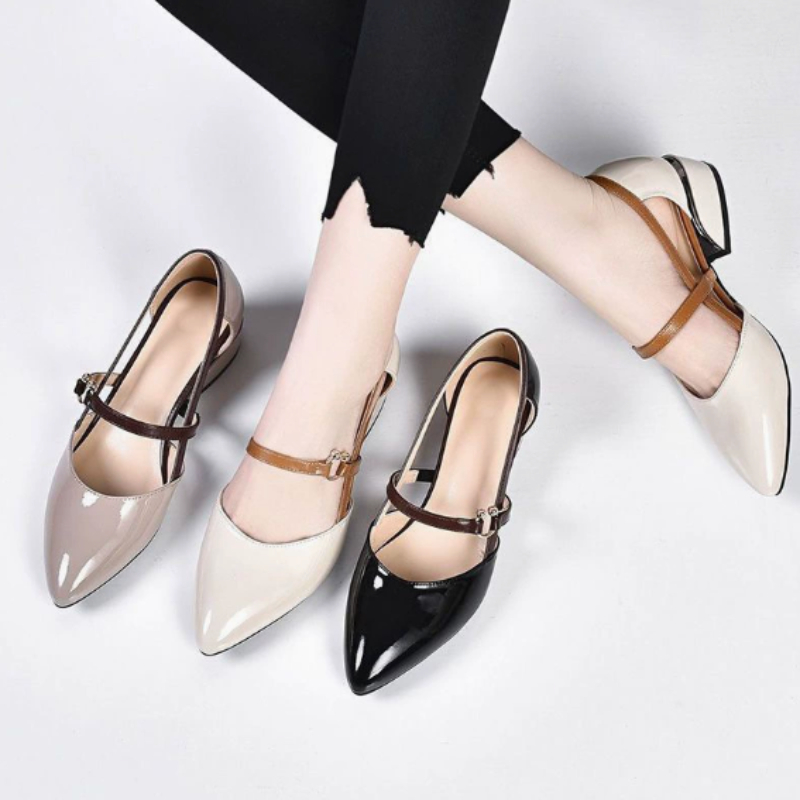 Pump Heel Block - Damskie buty typu slingback w dwóch