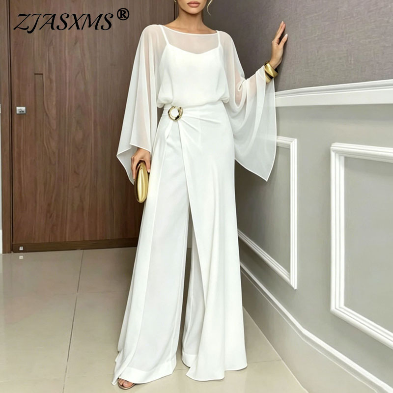 Women'S Formal Wear Suits - Damski elegancki kombinezon 2-częściowy, prześwitujące rozkloszowane
