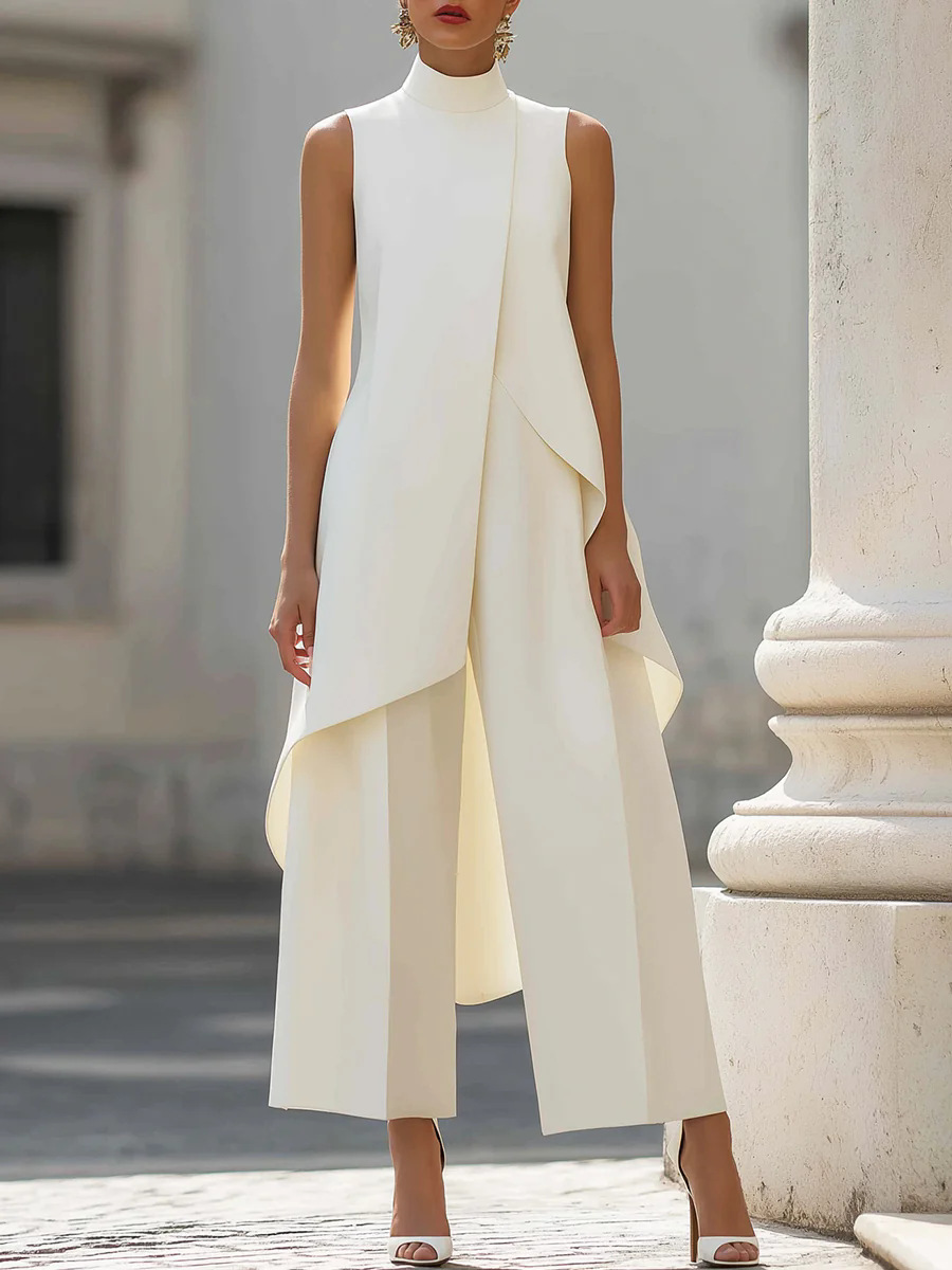 Women'S Formal Wear Suits - Damski dwuczęściowy komplet: asymetryczna bluzka bez