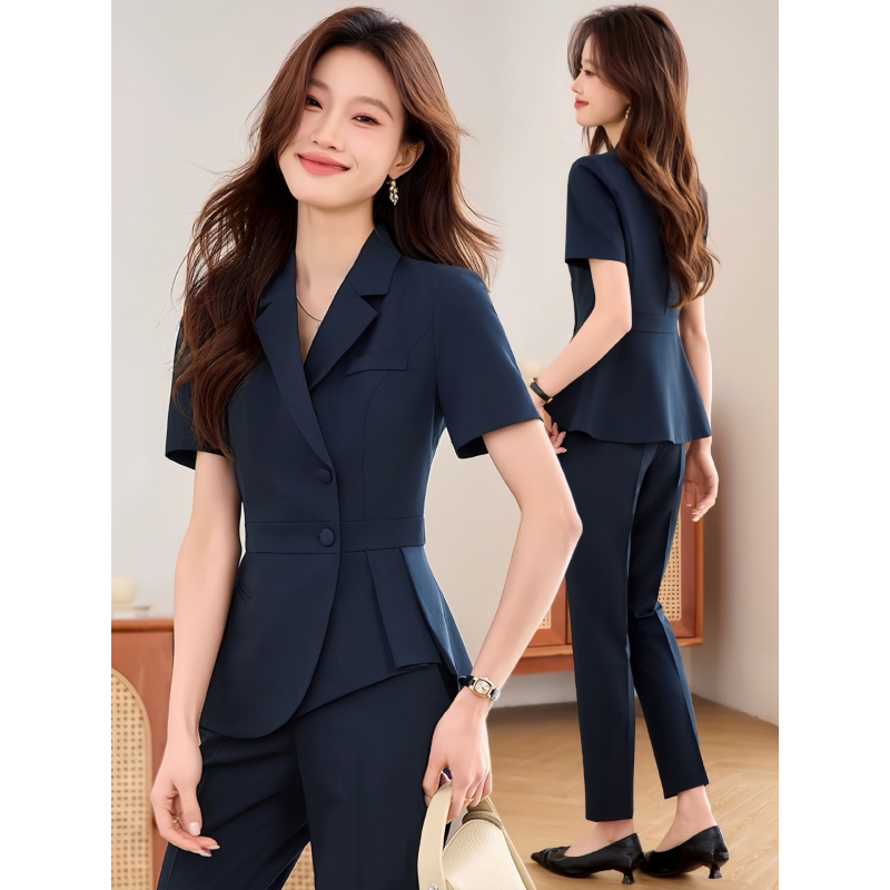 Women'S Formal Wear Stores - Granatowy damski cienki garnitur biznesowy 2025