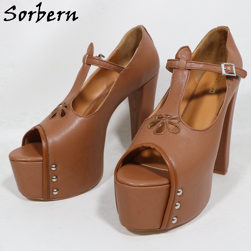 Sorbern Brązowe Matowe Damskie – Pump Heel Block recenzja i cena