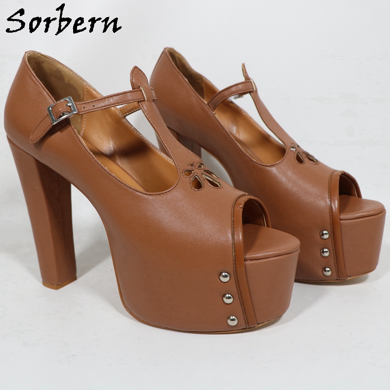 Sorbern Brązowe Matowe Damskie – Pump Heel Block recenzja i cena